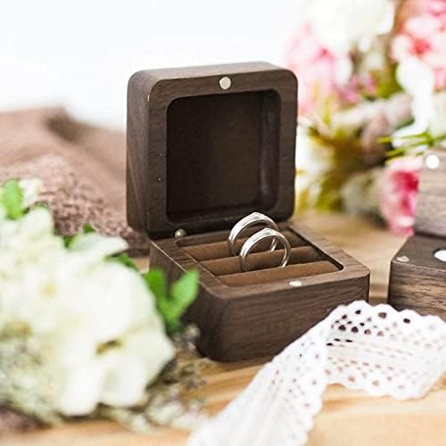 drvena kutija za vjenčane prstenje-rustikalna kutija za prstenje s dva utora-kvadratna kutija za pohranu nakita od punog drveta-Vintage