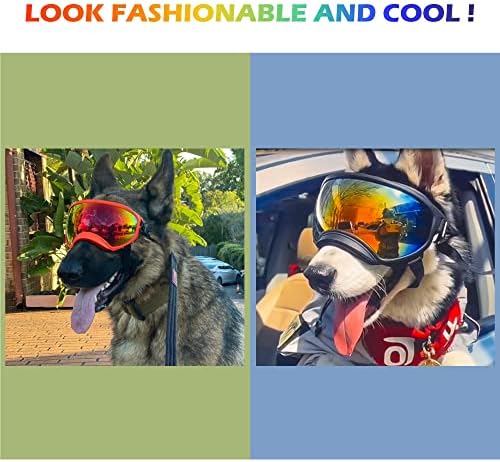 Velike pseće sunčane naočale, naočale za pse s podesivim remenom UV zaštita od strane sunčanih naočala za pseće štene, pogodne za srednje