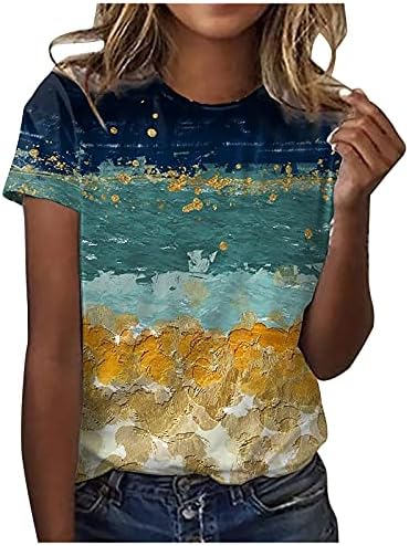 Ženske vrhove Vintage 3D grafičke majice casual labava majica za vrat tunike Teen Girl Slatki vrhovi bluze s kratkim rukavima