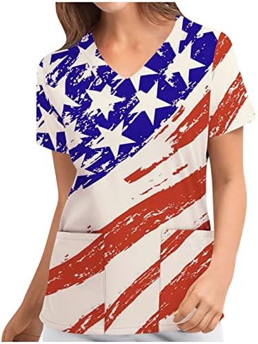 4. srpnja piling vrhovi za žene američke neovisnosti košulja za pilinge usa zastava tiskari praznični vrhovi s džepovima