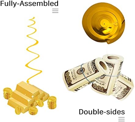 Stropne kovrče koje ukrašavaju rođendan za novac. Novčana Tema Zlatni viseći ukrasi pribor za zabavu dolarski račun Gotovina viseći
