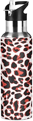 Alaza leopard crvena boca s vodom s slamnastim poklopcem vakuum izolirana nehrđajući čelik termo tikvica boca vode 20oz