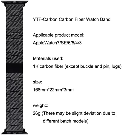 YTF-Carbon za Apple Watch Carbon Fiber Watch Band za IWatch Series 7/6/SE/5/4/3 Težina 26G Super Light Minimalist Vodoot kompatibilan