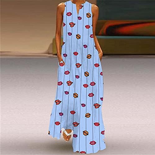 Nlomoct maxi haljine za žene 2023 Ženska casual bez rukava Cami haljina s džepovima podijeljene maxi haljine ljetna plaža Dress