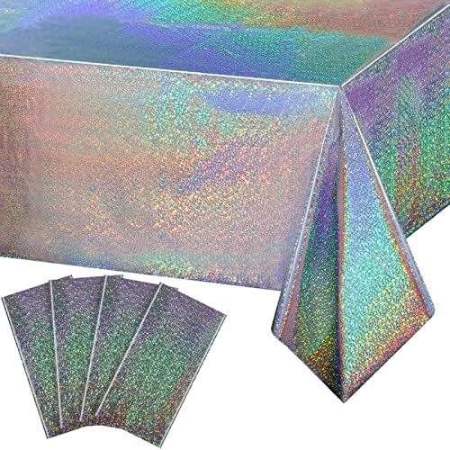 4 pakiranje iridescence srebrne plastične stolnjake sjajne jednokratne laserske pravokutničke stolne pokrivače holografske folije metalik