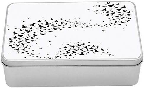 Ambsonne Crni vrana Tin Box, tematska tematska ilustracija stada letećih ptica ispis, prijenosni pravokutni organ za odlaganje s poklopcem,