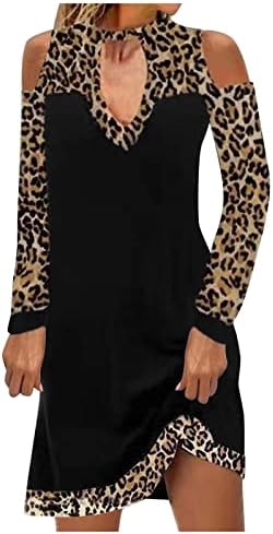 Nokmopo ženske ležerne haljine midi dužine ležerne leopardove ploče u boji s dugim rukavima ravna haljina