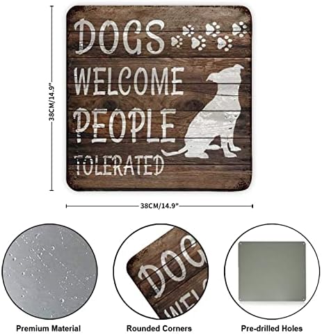 Smiješni pseći pse metalni znak plaketi psi dobrodošli ljudi tolerirani vintage pseći vješalica natpis metalni plakat retro vrata zid