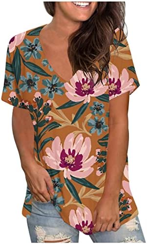 Majice za žene labave fit s kratkim rukavima v vratni vrhovi modni grafički print majica majice ljetne ležerne tunične bluze