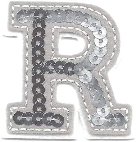 Slova - srebrni šljokica 2 slovo r - željezo na izvezenom Appliqueu
