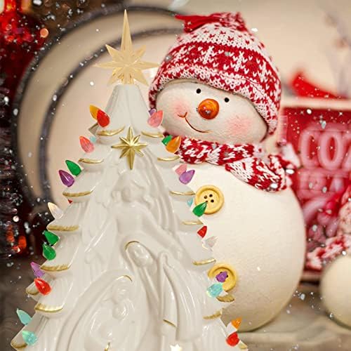 BDOR Bijelo keramičko božićno drvce, 14.6 Vintage keramičko božićno drvce s isklesanim figurama prizora za rođenje, keramičko božićno