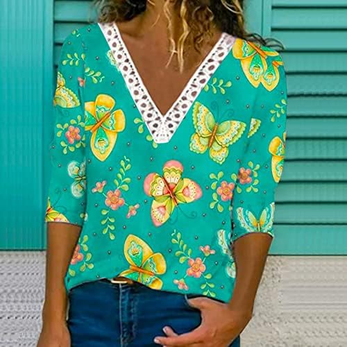 Majica bluze za djevojke Ljetna jesen 2023 Odjeća dugi rukavi v vrat čipka pamučna grafički salon top 7e 7e