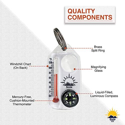 Sun Company Triplegage - Povucite kompas, termometar i povećalo patentni zatvarač