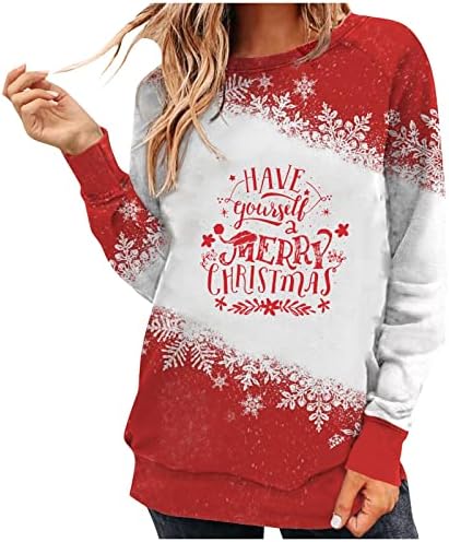 Ženski božićni džemperi povremeni modni tisak dugih rukava O-Neck Pulover Top Hoodies