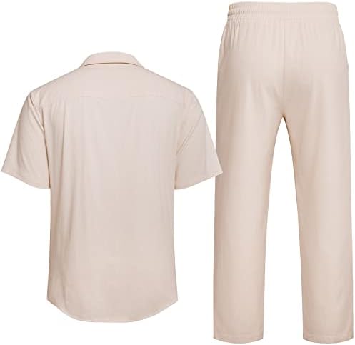 Lanene košulje za muškarce lanene hlače košulja na kopčanje 2-dijelne Ležerne ljetne košulje za muškarce