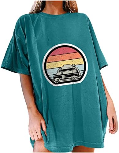 Follore Vintage Car Print majica za žene kratke rukave Road Trip Baggy Tops Y2K O Neck Western Graphic Summer Casual majice