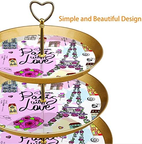 3 nivoa torti, Pariz s ljubavnim desertnim toranjom, plastični okrugli držač za cupcake Posluživanje za vjenčanje rođendana čajanka
