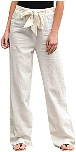 Ženske ležerne pamučne lanene hlače opuštaju se za elastični struk, širi noga labava soka u boji vreća