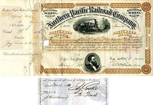 Northern Pacific Railroad Co., izdan J. Cooku i potpisan od njega kao potvrda o povjerenju dioničara