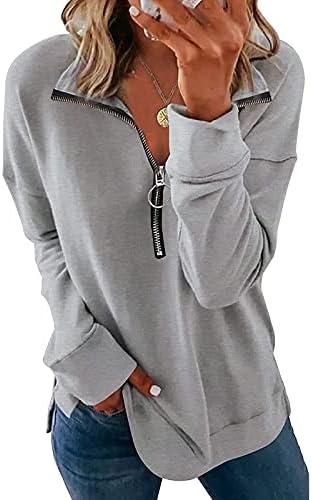 Ženska čvrsta boja vrhova u boji dukserica casual patentni zatvarač plus veličina labavi udoban dionički aktivni bazični džemper za