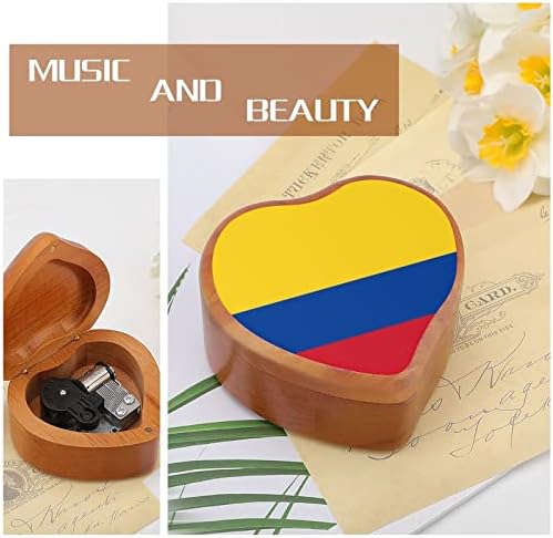 Kolumbijska zastava Clockwork Music Box Vintage Wooden Srce u obliku glazbene kutije Toys Dars Ukrasi