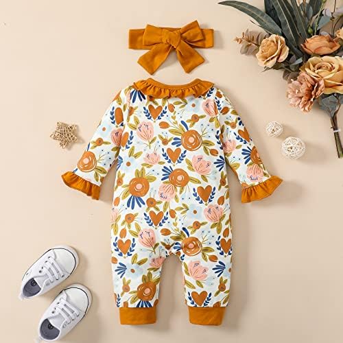 Damohony novorođena djevojčica Romper cvjetni print ruffle dugim rukavima s jednim komadom odjeće za odjeću za odijelo od 0-18 mjeseci