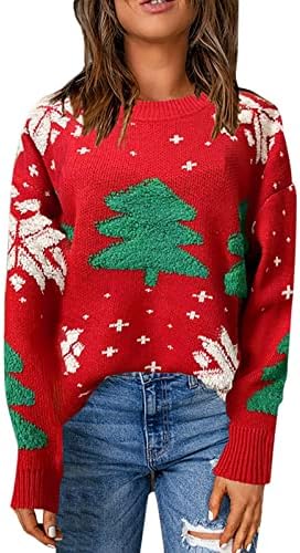 Sretan božićni džemperi za žene kratki okrugli vrat Dugi rukav Božićni uzorak dnevni ležerni pulover pulover