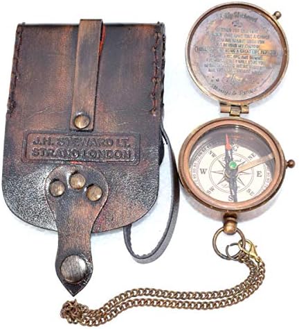Antikni nautički vintage usmjereni magnetski kompas s poznatim citatom Pisma ugravirani darovi za krštenje s kožnim kućištem ili drvenim