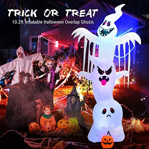 Tangkula 10 ft na napuhavanje Halloween preklapaju duh, divovski ukrasi za Halloween, napuhani spektar s šarenim RGB svjetlima, ulogama