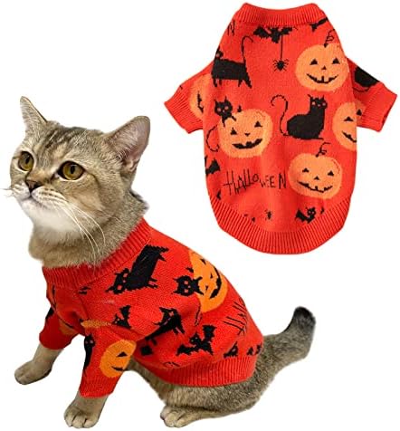 Cooshou Halloween džemper kostim za pse mačje bundeve pletiva odjeća za odjeću s bundevom mačića uzorak pse psa halloween kaput za