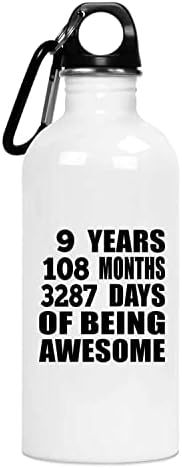DesignSify 9. rođendan 9 godina 108 mjeseci 3287 dana strašnih, 20oz boca od nehrđajućeg čelika izolirani, pokloni za rođendanske obljetnice