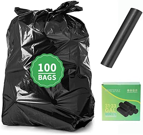 Maypoly 33 galona vreća za smeće, 100 brojeva crne vrećice za smeće, vreće za smeće od 30-33 gal, nosači, bez stoljeća vreće za otpad