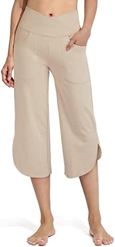 G4free Capri hlače za žene široke noge joge hlače Flowy Stretch Lounge casual hlače s džepovima