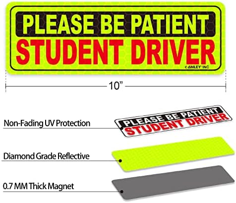 ANLEY Reflective Student Driver Magnet CART znakovi - Budite pacijentni studentski vozač - žuti veliki podebljani tekstni naljepnica