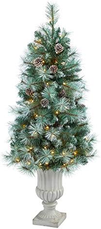 4,5ft. Smrznuti savjet British Columbia Mountain Bone Umjetno božićno drvce sa 100 bistrih svjetla, borovih konusa i 228 grana za savijanje