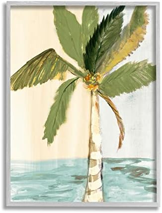 Stupell Industries Zelena palma ostavlja kokosove plaže na obali Ocean, dizajn Robina Maria