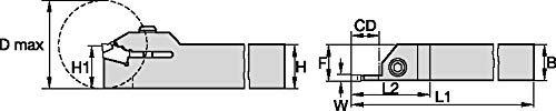 WIDIA 12251762400 Progoove Grooving and Profililing Integral držač, čelik, kvadratni kvadrat od 25 mm, desno, duljina 150 mm, maksimalna