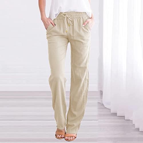 Hiuara 2023 Ženske ležerne hlače Ravna noga Čvrsta elastična elastična labava hlača s džepovima