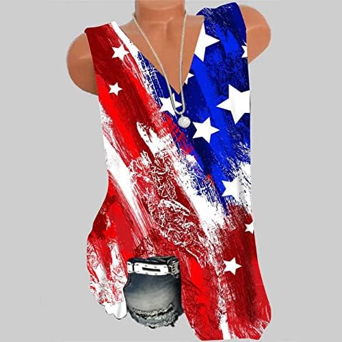 Žene 4. srpnja vrhovi tenkova prsluka, ženski domoljubni američki zastava prsluk vrh ljeto V vrat bez rukava Flowy Henley majice