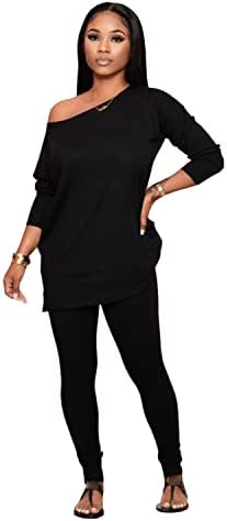 Ženski 2-dijelni Gornji dijelovi s kosim ramenima široka majica pulover jednobojne bluze dugih rukava košulje