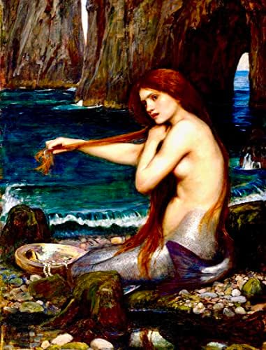 Sirena u morskoj pećini češljana kosa 8,5x11 fotospis John William Waterhouse likovna umjetnost