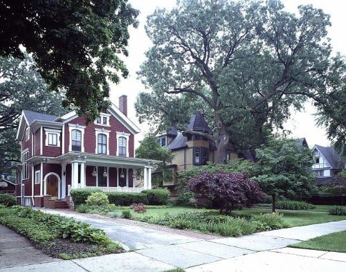 PovijesneFindings Foto: Oak Park susjedstvo, prigradski Chicago, Illinois, IL, kuće, Carol Highsmith