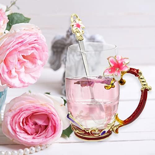 Čaša čaša staklena kava šalice cakline ljiljana cvijeća za piće šalice s žlicom set jedinstveni pokloni za rođendan vjenčanje božićni
