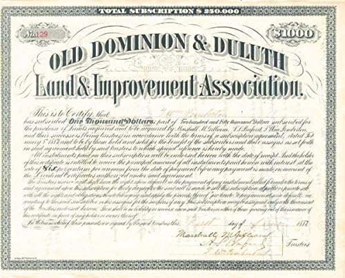 Udruga za upravljanje zemljištem Old Dominion i Duluth-obveznica od 1000 dolara