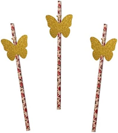 Sjaj zlatni leptir papir za svadbenu rođendansku zabavu Bridal Dekoracija tuširanja - ukrasne slamke - set od 24