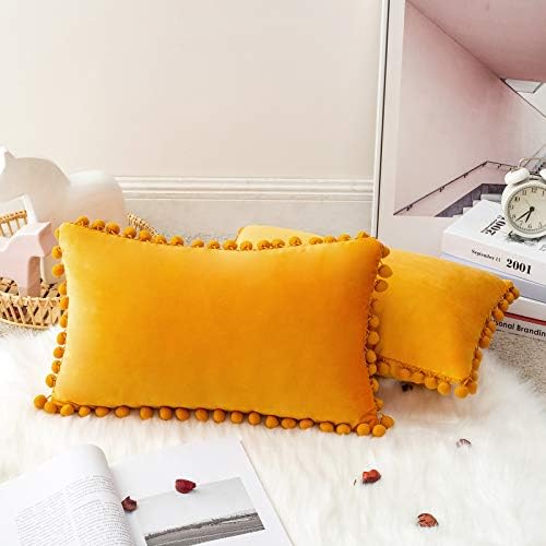 Miulee Pack od 2 ukrasnog jastuka za jastuke jeseni mekani boho baršun bacač jastuka jastuka s pom-poms slatkim lumbalnim kaučem jastučići