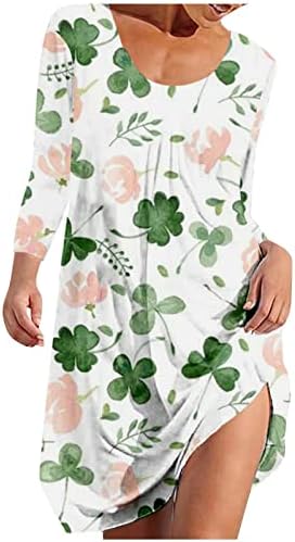 Nokmopo Majčinska haljina s dugim rukavima Ženska modna modna ležerna okrugla vrat St. Patrick's Dan print casual dugih rukava