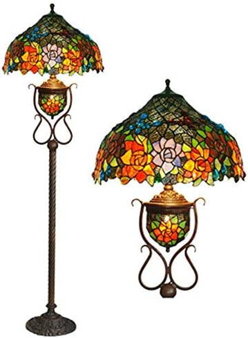 Wuio 17 -inčni podna svjetiljka Tiffany, za čitanje, stojeća leptir ruža svjetiljka za dnevni boravak vintage visoka svjetiljka za