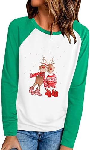 Božićna dukser za žene Slatki jeleni grafički blok dugih rukava blok pulover majice majica posada vrat xmas vrhovi