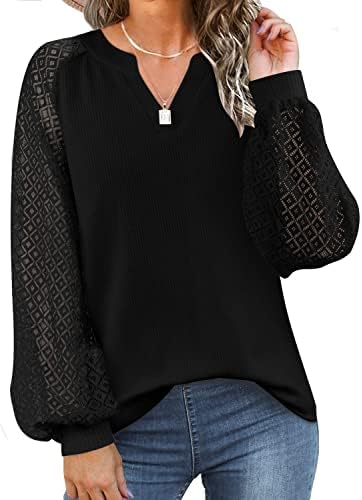 Bliwov ženski V-izrez dugih rukava čipke casual labave bluze majice